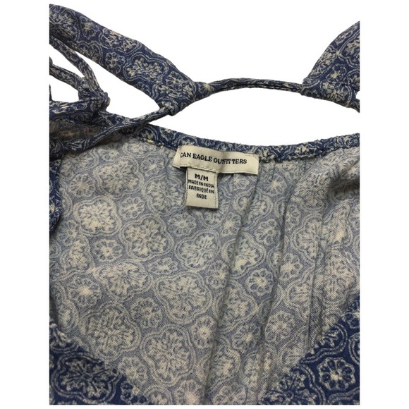 American Eagle Maxi V Neck Sleeveless Drape Arm Racerback Geometric Dress Blue M - Picture 12 of 13